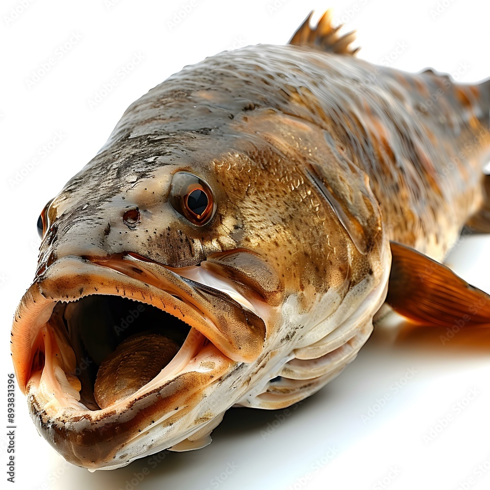 Wall mural fish with open mouth on white background