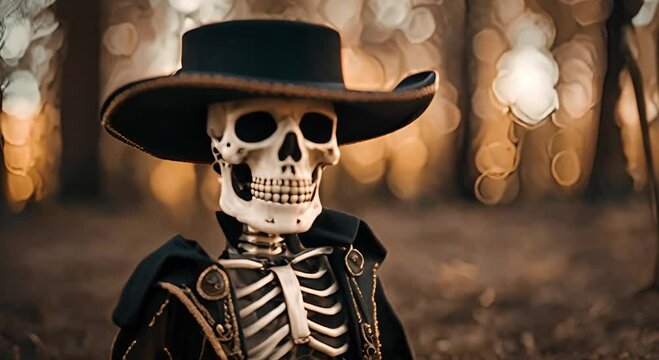 skeleton dressed in western attire