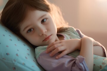 Sick child resting in bed