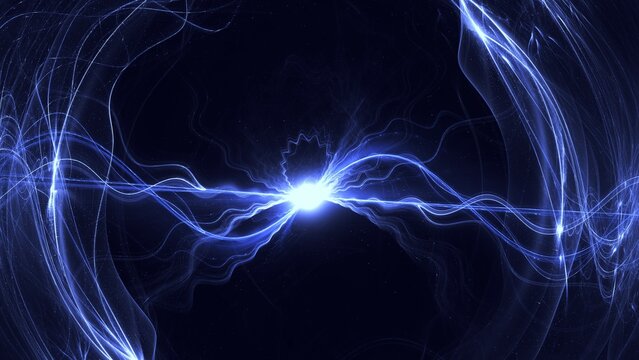 brilliante energievoll leuchtende kugelf&ouml;rmige Lichteffekte - Licht, abstrakt, dynamisch, Technologie, Wissenschaft, blau, lila, violett, schwarz
