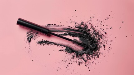 Black Mascara on Pink Background