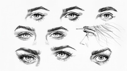 Fototapeta premium Create a series of sketches focused solely on different eyebrow styles with a minimal and detailed art style.