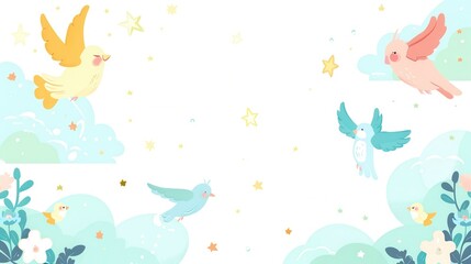 Cute background baptism with space for text , cartoon, illustration on a white background