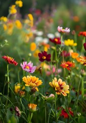 Fototapeta premium Colorful Wildflowers Blooming in a Field