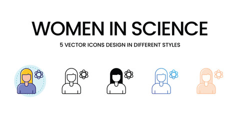 Women in Science Icons set in different style vector icon stock illustration