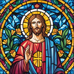 Fototapeta premium Jesus Christ in stained glass window in church