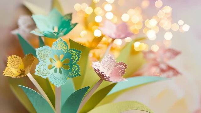Beautiful summer or spring flowers origami paper handmade bouquet for event valentine's wedding special day beautiful hand craft art. Summer and spring. Women's day or mother's day concept