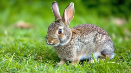 Cottontail bunny rabbit sitting in a grassy area