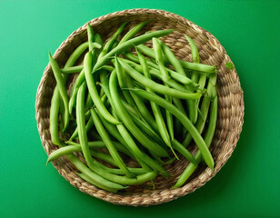 Obraz premium A lots of fresh Bean Vegetables organic isolated on green background.