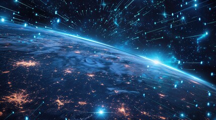 Digital wave with many dots and particles. Abstract dynamic wave background. Technology or science banner.