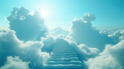 Dark stairway to heaven concept, stairs made of clouds against a blue sky background, creative. 