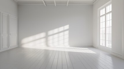 Obraz premium The light falling from the window in an empty room. AI generation.