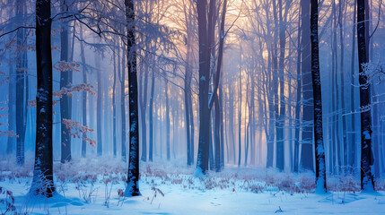 Naklejka premium Winter forest with frost