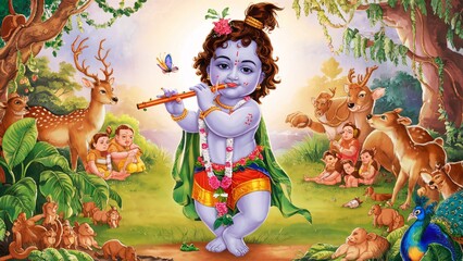 High resolution lord Krishna images illustration, laddu Gopal images for print.