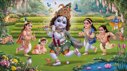 High resolution lord Krishna images illustration, laddu Gopal images for print.
