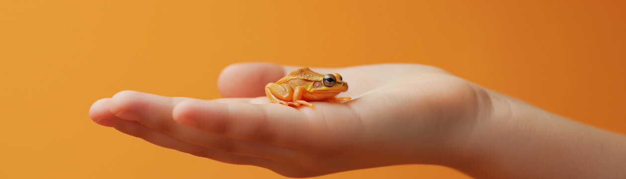 A hand holding a frog
