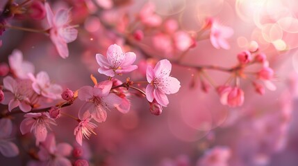 Obraz premium Soft pink blossoms on cherry tree with blurred background