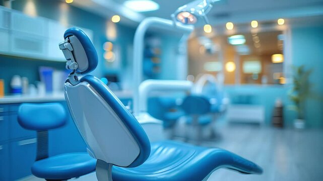 Footage for dentists room office. Closeup different dental instruments and tools, blue toning, slow motion, dental clinic ad, copy space 