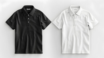 Mockup template of plain black and blank white collared shirts front and back views isolated on a...