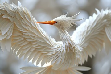 Fototapeta premium A 3D rendering of a white heron made of paper