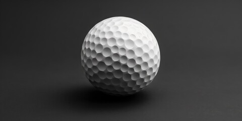 A studio close-up photo white golf ball against a black background with shadows and soft highlights. Space for copy. Golf and leisure concept.