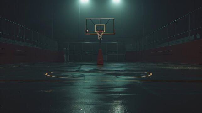 Basketball court with low lighting