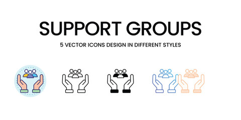 Support Groups Icons set in different style vector icon stock illustration