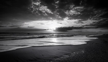 photo of black and white sea, bnw beach, monochrome photo of ocean