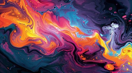 Abstract Swirls of Vivid Colors Blend and Intertwine Creating a Dynamic and Energetic Visual Landscape