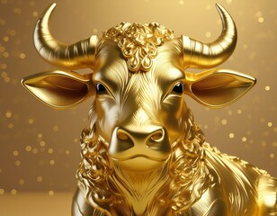 Golden calf, symbol of wealth isolated on golden background