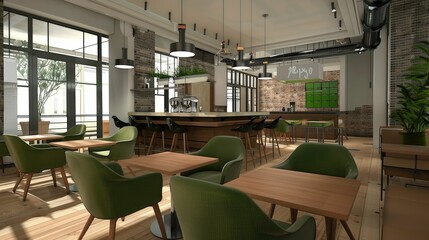 Dining area with green chairs and contemporary design