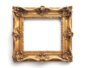 Gold Antique Frame. Adorned with Aged Ancient Bordering on White Background