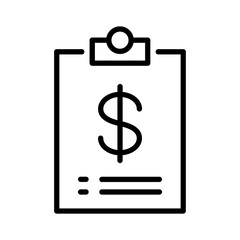 Black single financial report line icon, simple business money document flat design vector pictogram, infographic interface elements for app logo web button ui ux isolated on white background