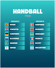 Handball Men Groups Games Sport 2024 Abstract Design Teams Countries Symbol Logo Vector Illustration