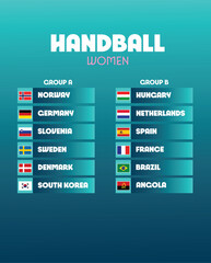 Handball Women Flags Games Sport 2024 Abstract Design Teams Countries Symbol Logo Vector Illustration