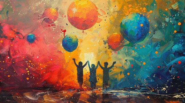 A vibrant and dynamic painting depicting the joyous celebration of life