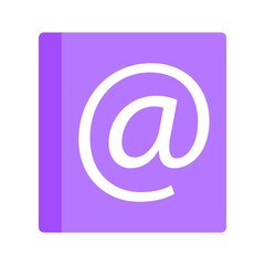 Email icon vector. Purple square with white at symbol. Communication sign.