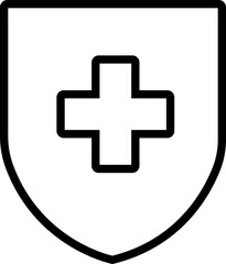 Obraz premium Medical health protection shield cross icon. Protected shield concept. Safety badge vector. Privacy metal banner shield. Security safeguard metal label. Presentation chrome sticker shape.