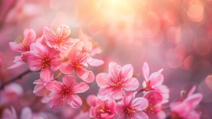 Delicate Pink Blossoms Bathed in Golden Light