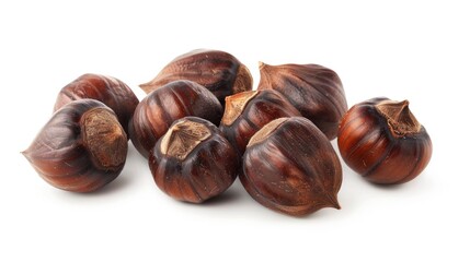 Obraz premium Roasted chestnuts on white background for Christmas
