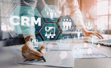 CRM Customer Relationship Management for business sales marketing system concept presented in...