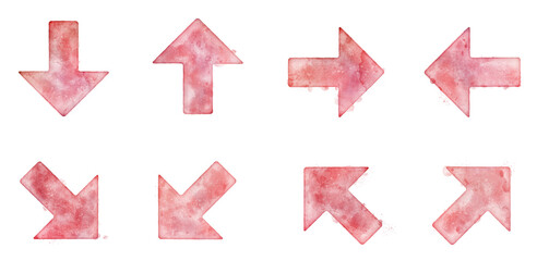 Watercolor directional arrows in red isolated with transparency