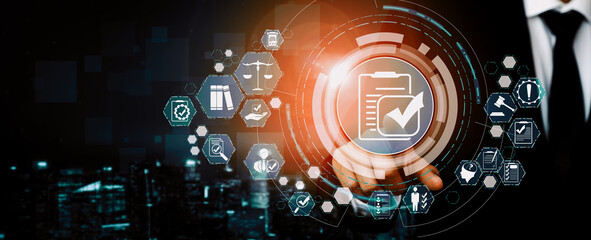 Compliance rule law and regulation graphic interface for business quality policy planning to meet...