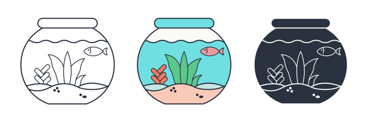 Fishbowl or Aquarium icon symbol vector illustration isolated on white background