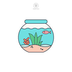 Fishbowl or Aquarium icon symbol vector illustration isolated on white background