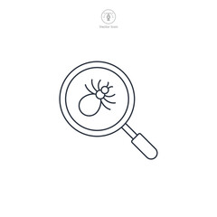 magnifying glass with flea icon symbol vector illustration isolated on white background