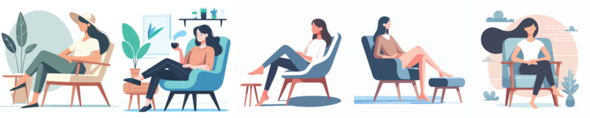 vector set of people relaxing in chairs