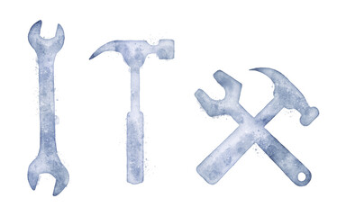 Watercolor construction symbols isolated with transparency