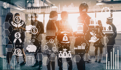 Finance and Money Transaction Technology Concept. Icon Graphic interface showing fintech trade...