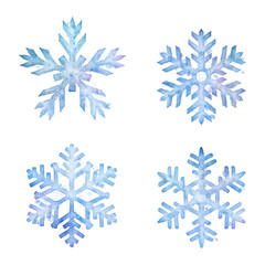 Watercolor snowflakes isolated with transparency